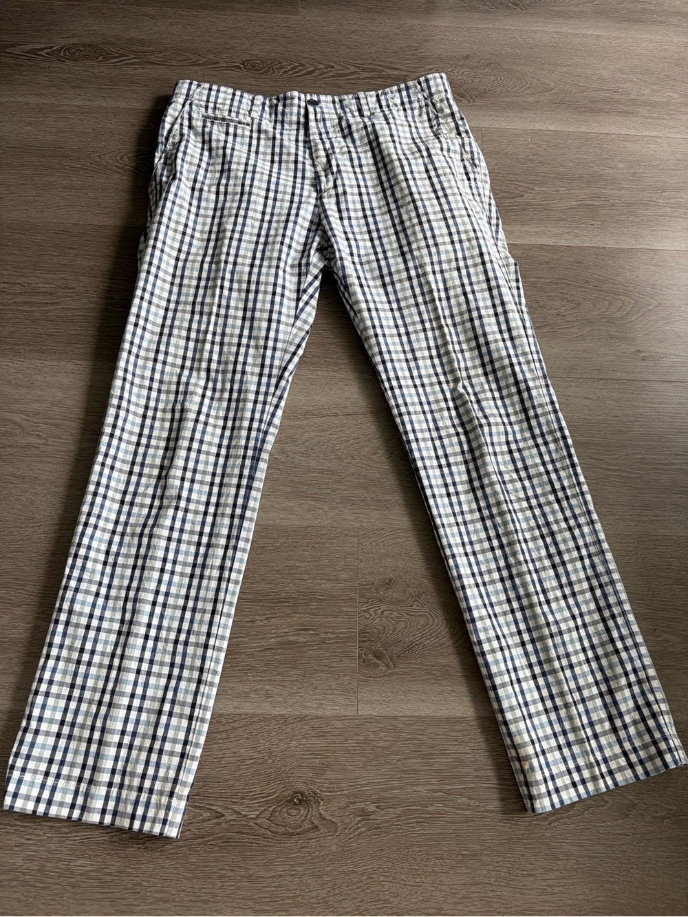Hugo Boss Hembley golf Men's Plaid Cotton Blend Pants -‎ White & Navy & green